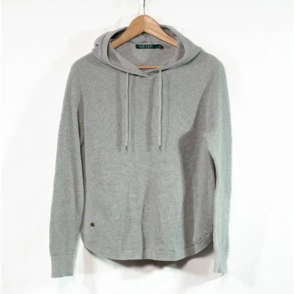 Lauren Ralph Lauren Womens Size Large Waffle Knit Grey Hoody Pullover Minimalist - Picture 1 of 6
